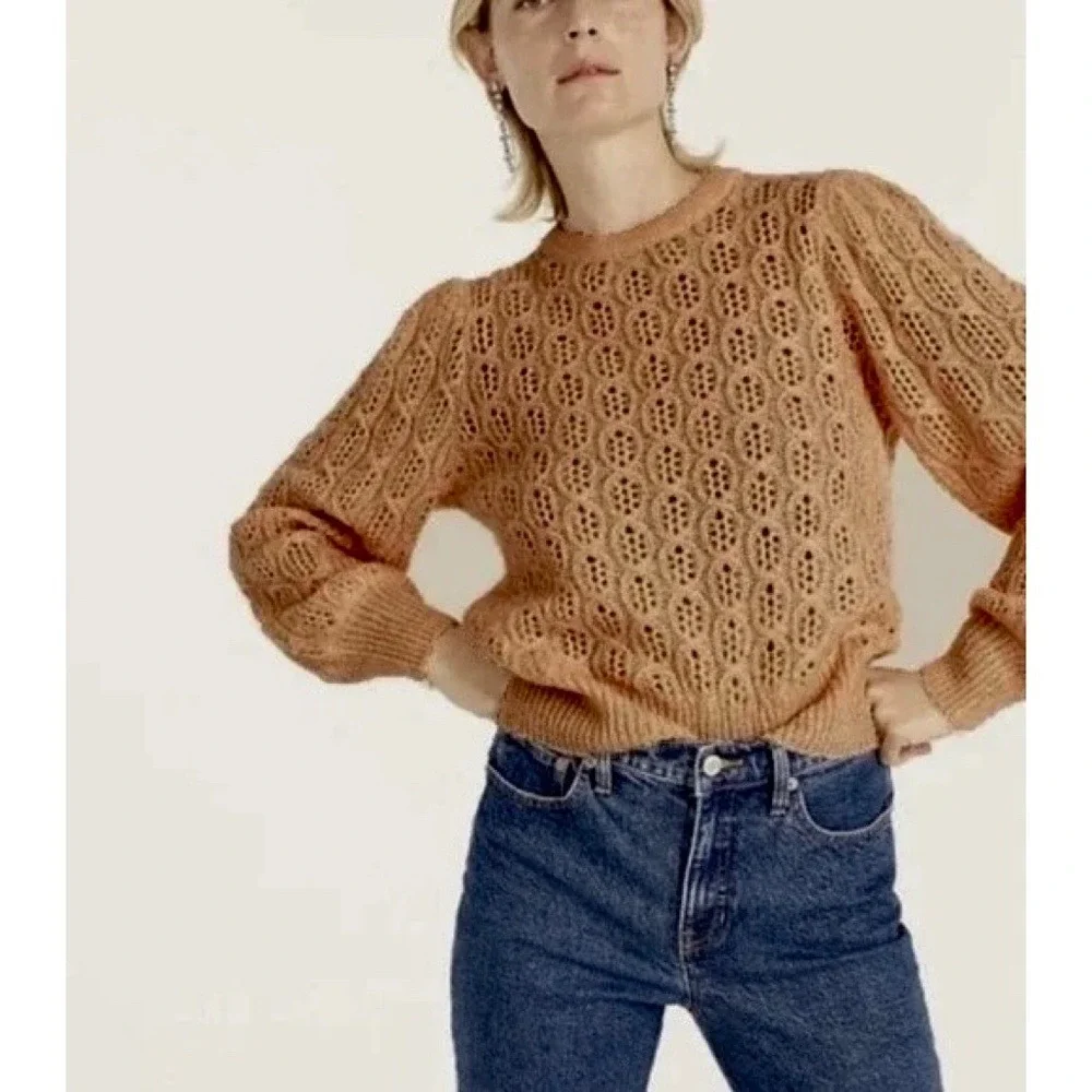 NWT!! J. CREW Balloon Sleeve Cable Knit Sweater Pale Clay Tan‎ Brown X-Small - Picture 5 of 15